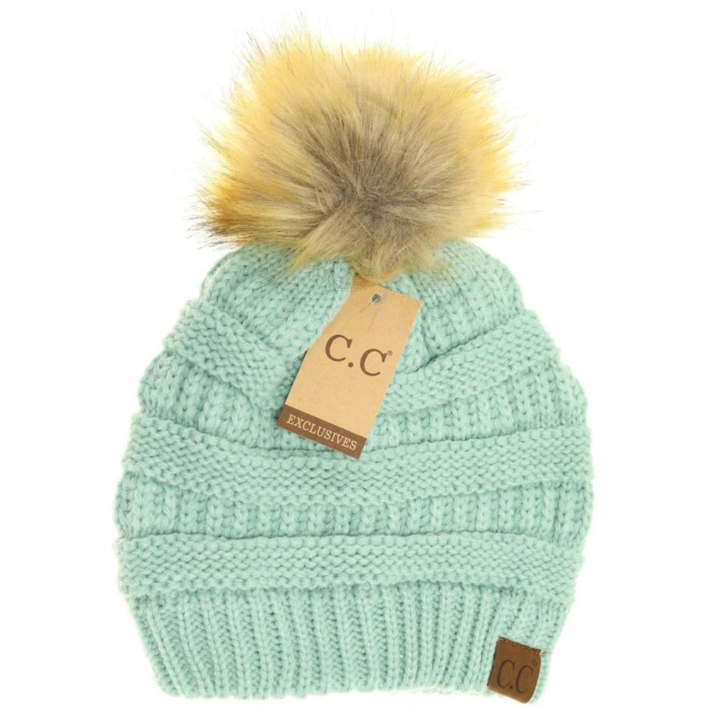 C.C. Beanie Knit Faux Fur Pom Hat